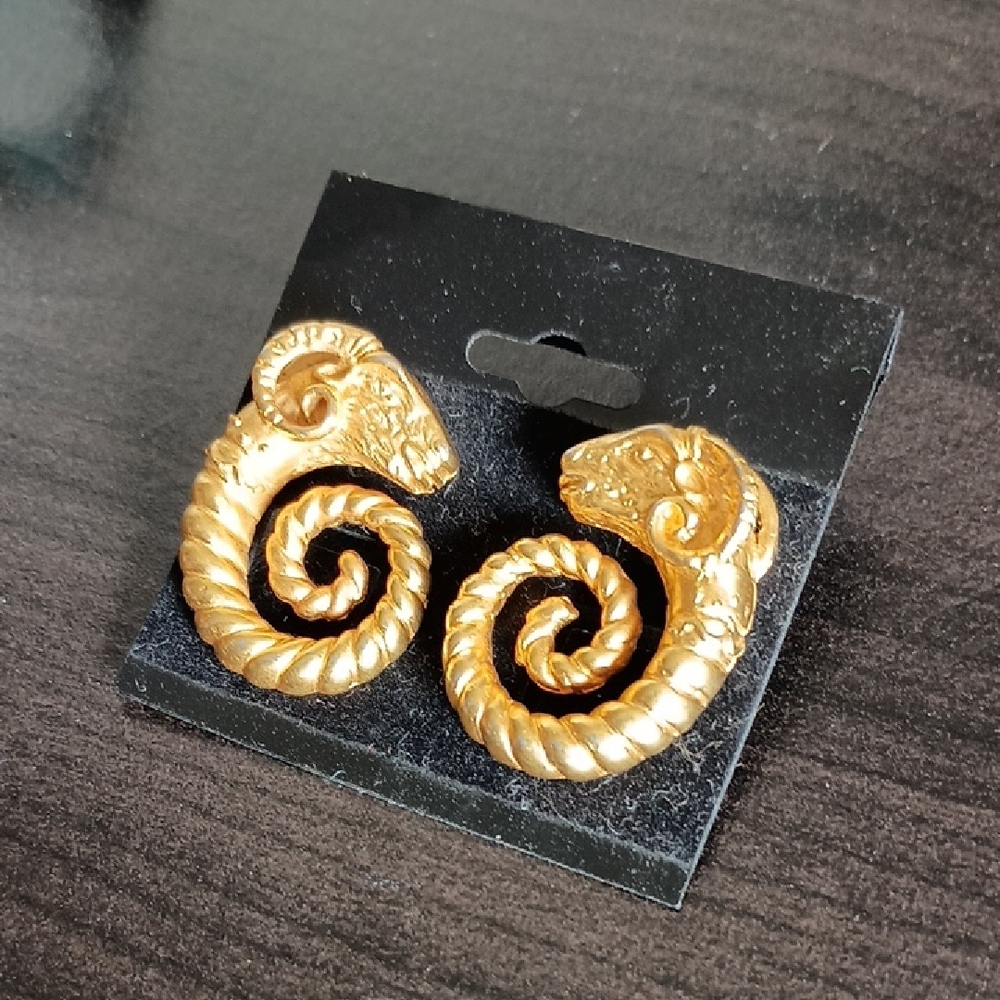 Gold Spiral Ram Head Earrings